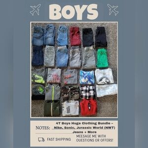 4T Boys Huge Clothing Bundle – Nike, Sonic, Jurassic World (NWT), Jeans + More ☆